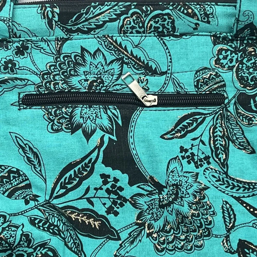 Mings Blue Black Floral Shoulder Tote Bag Boho Tropical Carryall NWT